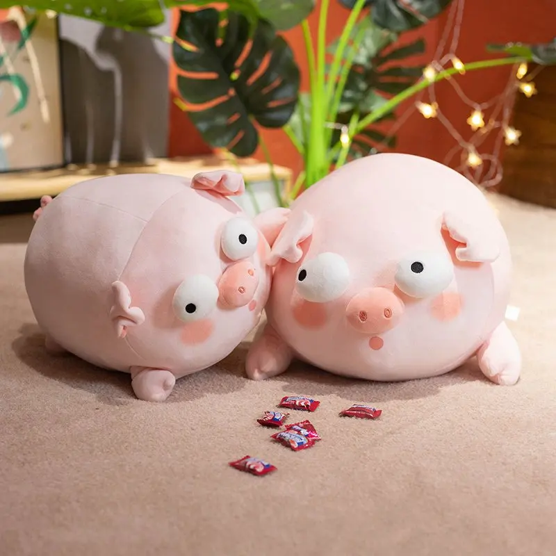 Kawaii Squishy Pig Stuffed Doll Lying Plush Big Eyes Piggy Toy Animal Soft Plushie Pillow for Kids Baby Comforting Birthday Gift