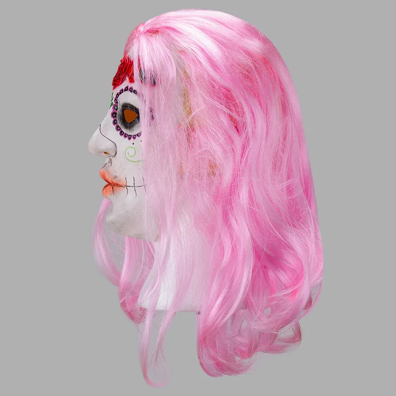 Rosa Langhaar-Maske für Tanzpartys, Cosplay-Perücke aus synthetischen Fasern für Halloween und Partys – Detail 3