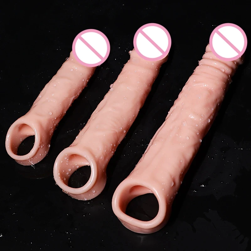 Reusable Penis Sleeve Extender Reusable Condoms Sex Toys for Men Dick Enlarger Extend 4/7/10cm Cock Sleeve Transparent/Flesh