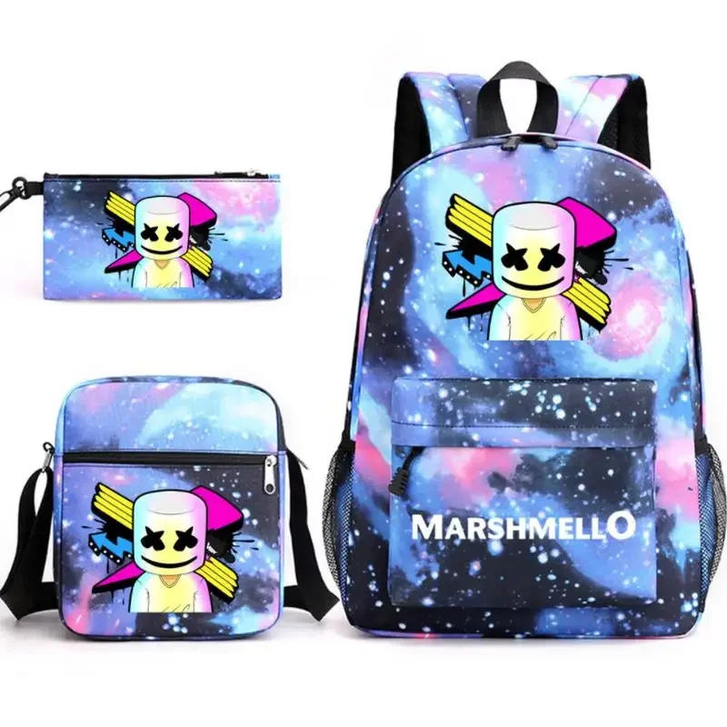 3Pcs Backpack DJ Marshmello Luminous Bookbag Cartoon School Bags For Teenage Kids Travel Bagpack USB Laptop Shoulder Bags