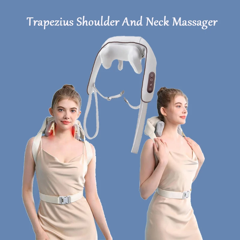 Multifunctional Cervical Shoulder Trapeziu Muscle Massager With Heating Wireless Human Simulated Hand Knead Muscle Relax Massage