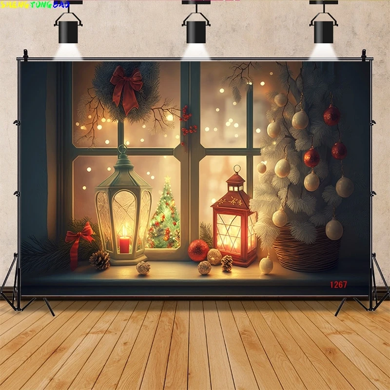 

Vinyl Custom Christmas Day Decoration Photography Backdrops Gift Box With Bows Snowflake Window Indoor Studio Background WW-26