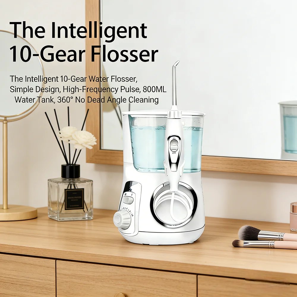 

Настольный электрический ирригатор для полости рта, 10 режимов, 5 насадок, резервуар 800 мл, для домашнего ухода за полостью рта, снижает риск кариеиса зубов
