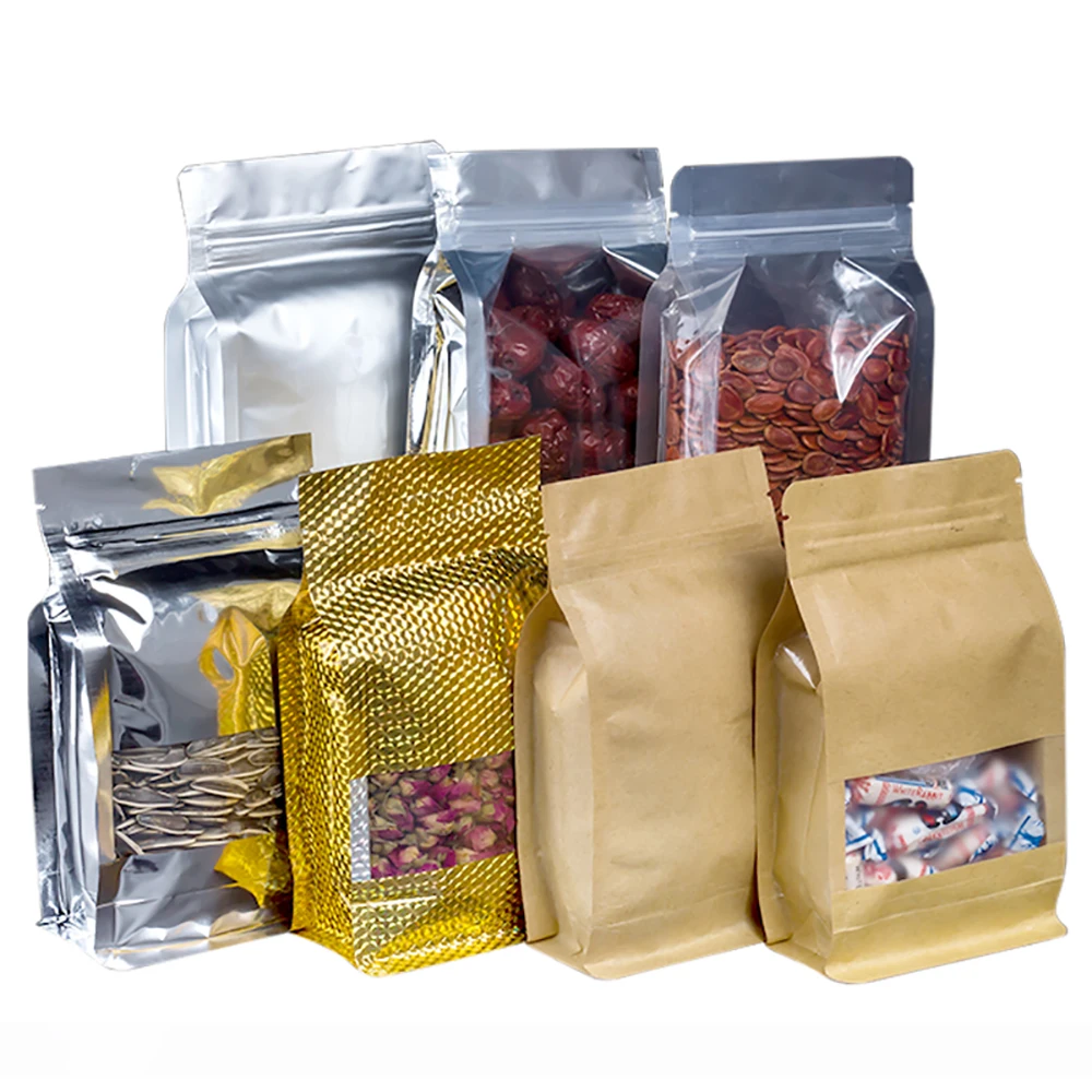 

50PCS 3D Aluminum Foil Ziplock Window Packaging Bag DIY Stand-up Matcha Tea Coffee Beans Snack Sugar Candy Heat Sealing Pouches