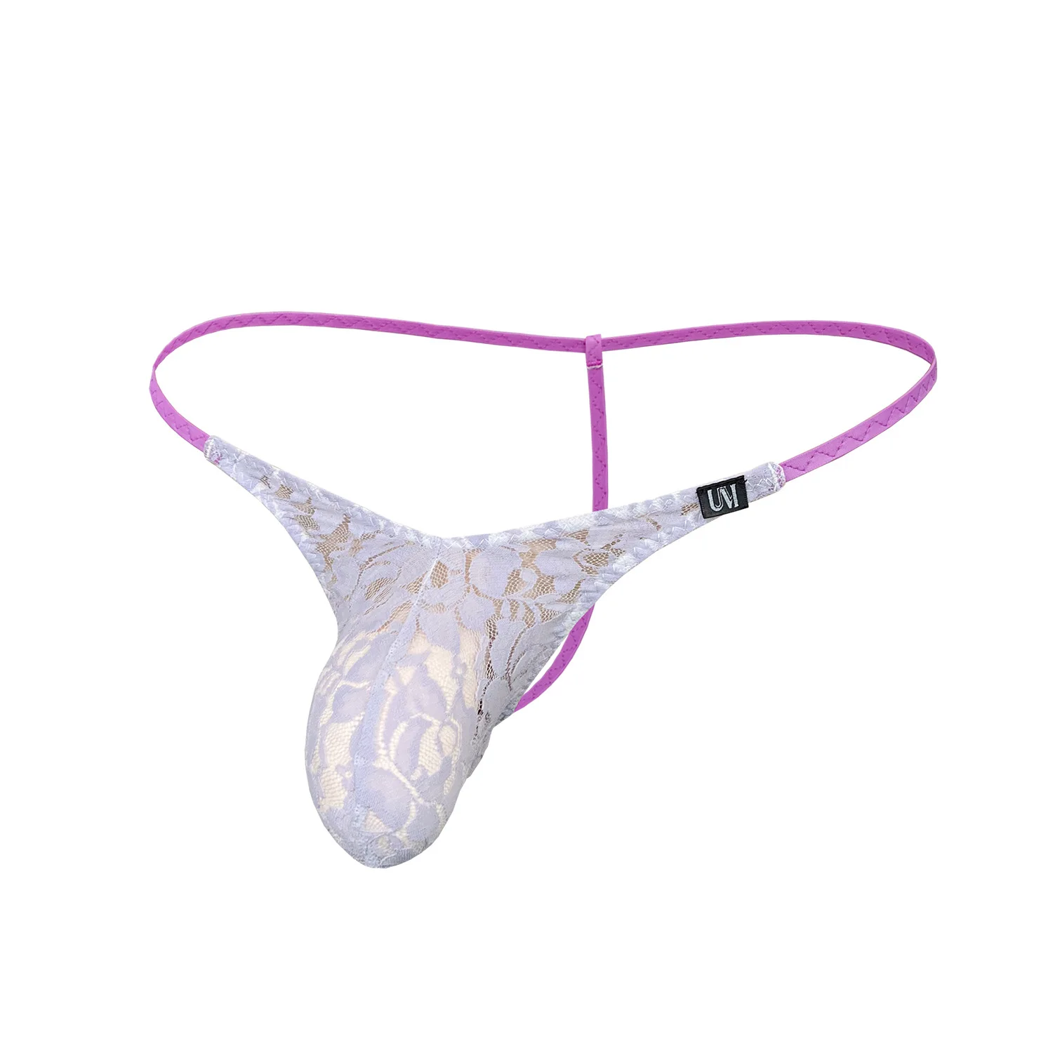 Men's Low Rise Lace Thong Underwear Breathable Color Contrast 3D Pouch Comfortable Sexy Briefs for Men