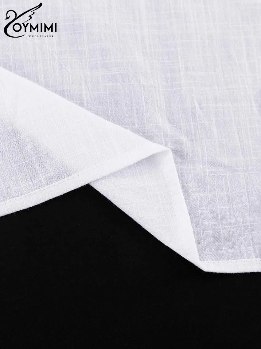 Oymimi Elegant White Cotton 2 Piece Sets Women Outfit Fashion Wrist Sleeve Lace-Up Blouse And High Waist Pleated Shorts Sets