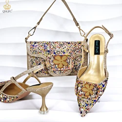 Scarpe da sera e borsa Nigeria scarpe da donna con tacco alto con borsa a doppio uso decorazione con strass scarpe da donna per feste di matrimonio