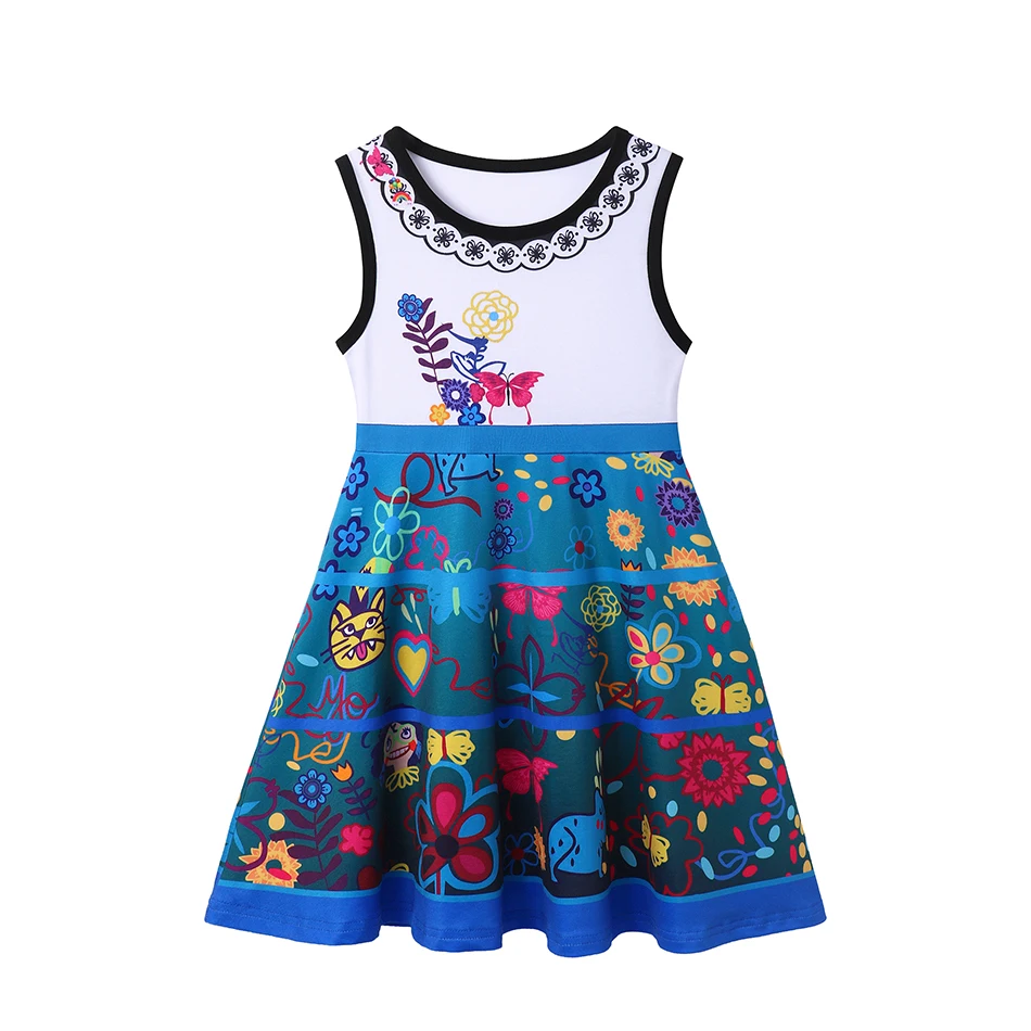 2025 Girls Elsa Anna Casual Dress Girls Summer Daily Oufit Vestidos Childrens Sleeveless Colorful Cotton Print Costumes Dresses