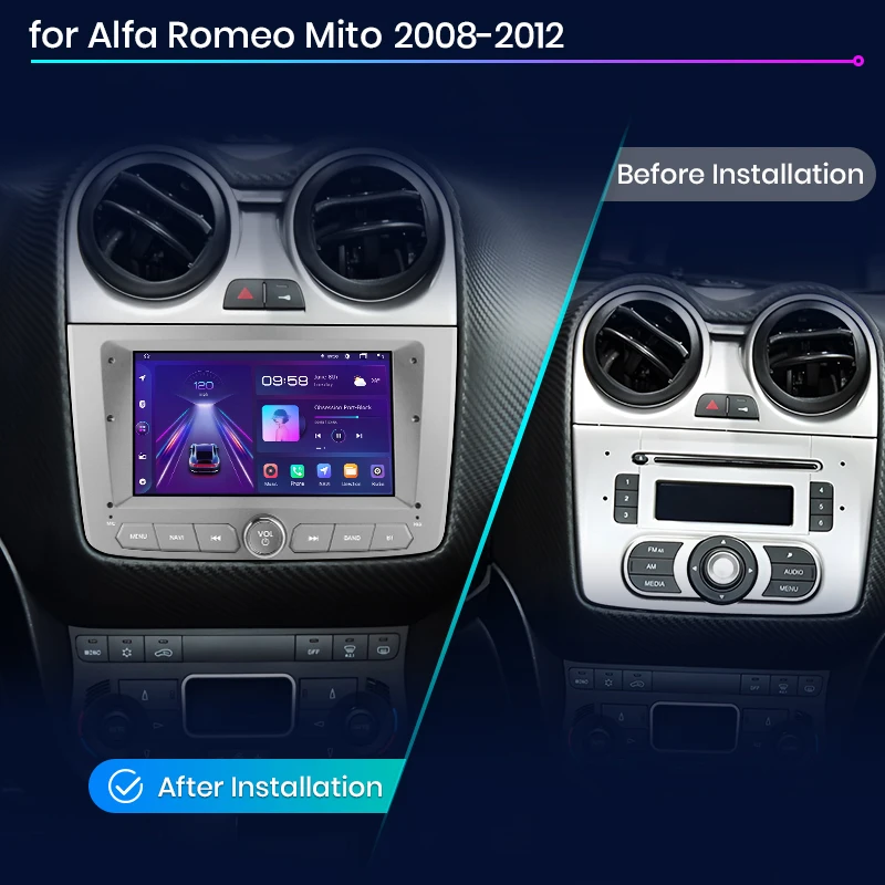 Radio para coche Junsun de 7” con Android Auto para Alfa Romeo Mito 2008 2009 2010 2011 2012, sistema multimedia inalámbrico Apple CarPlay, sistemas inteligentes, pantalla táctil IPS, reproductor de video estéreo, unidad principal de autorradio 2 Din, navegación, BT, GPS, 4G, WIFI, FM, AM, DSP, RDS, SWC. 3