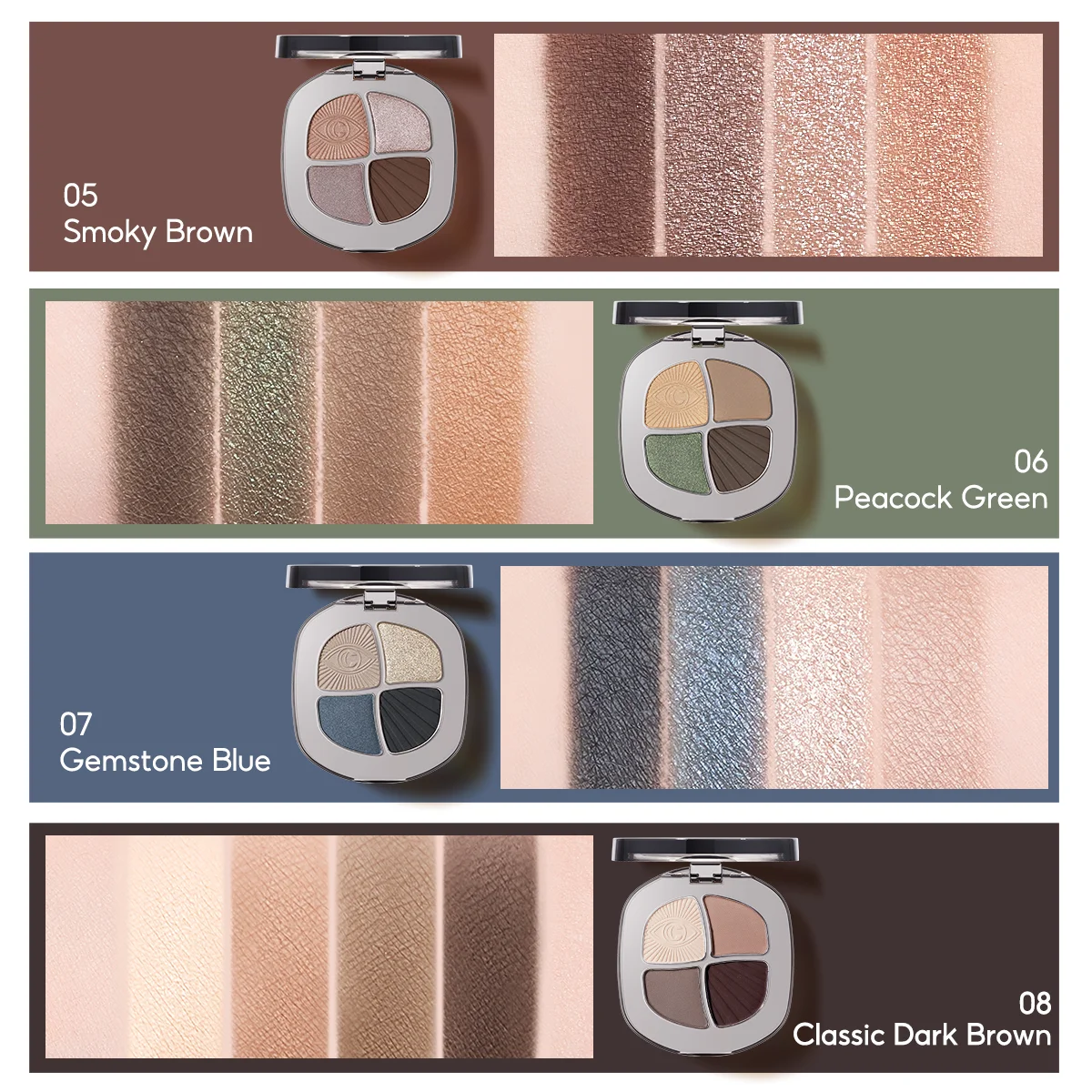 CARSLAN Smart Große Augen 4 Farbe Lidschatten-palette Blau Grün Braun Nude Matte Schimmer Glitter Rauchigen Lidschatten Make-Up Langlebig