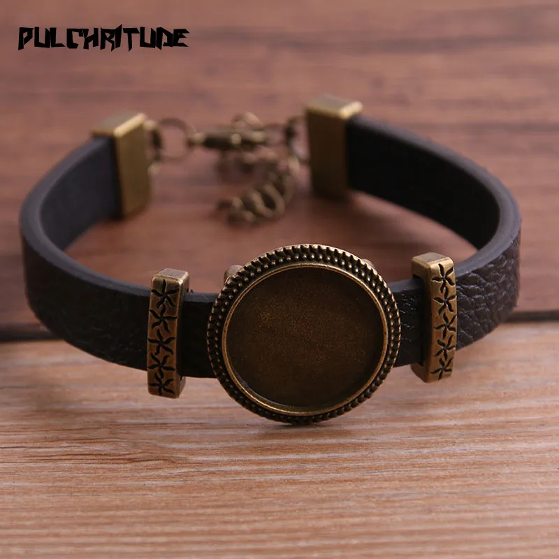 1pcs  PU Bracelets Bangles Base Setting Cuff Blank Trays Brazel Fit 18mm Glass Cameo Dome Cabochon DIY Jewelry Findings P6710