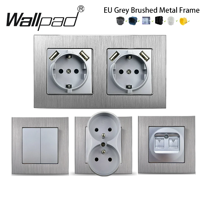 

86 EU French Type A C Outlet 1 2 3 Gang On Off Fan Dimmer Wall Switch Double Electrical USB RJ45 Cat6 Sockets Round Back Claws