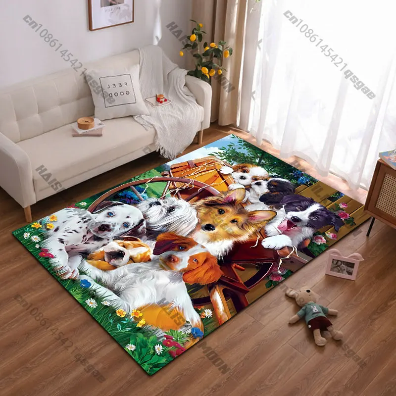 Adorable puppies in vibrant nature carpet Yoga living room room decor children's crawling mat doormat area rug games mat