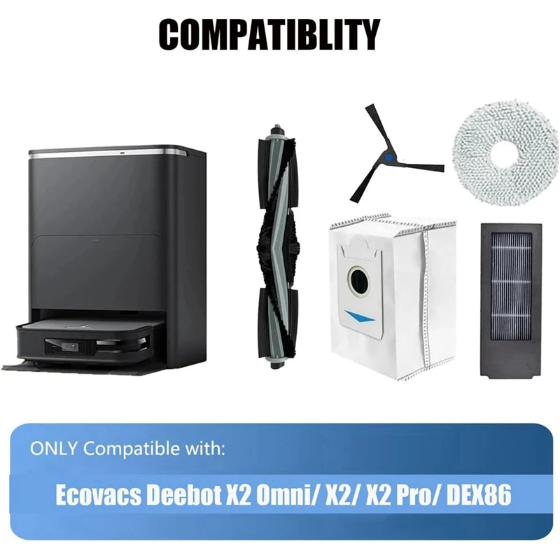 مكنسة كهربائية مع مرشحات HEPA ، قماش ممسحة ، أكياس غبار ، فرشاة جانبية رئيسية ، Ecovacs Deebot ، Deebot X2 ، Omni ، X2 ، X2 برو ، DEX86