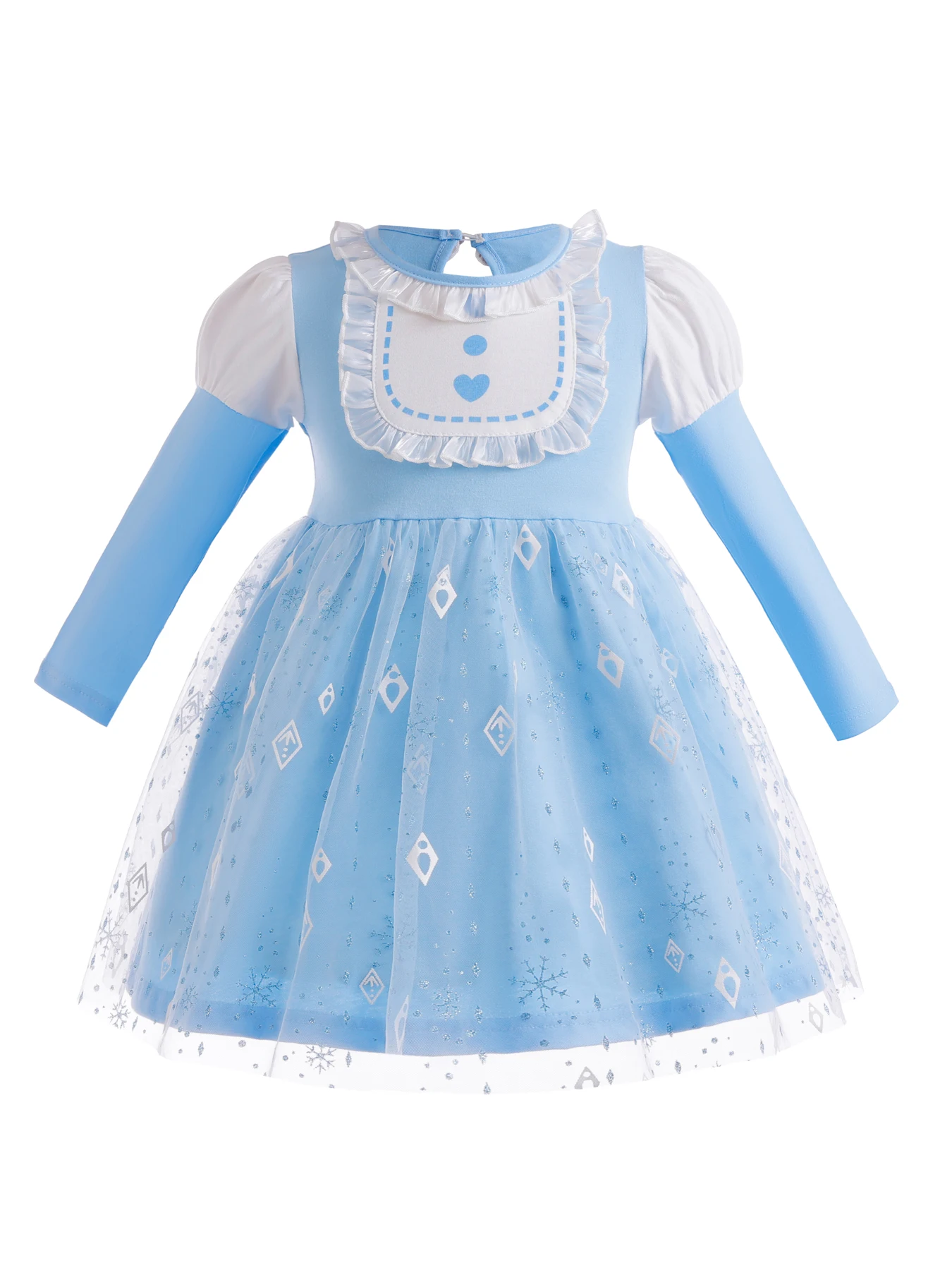 Sunny Fashion Girls Dress Blue Flower Print Children Clothing Size 3-6 Years with long sleeveS