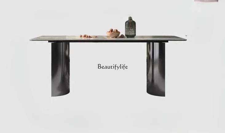 

LD6Italian minimalist imported bright rock slab rectangular dining table modern simple large apartment high-end light luxury cha