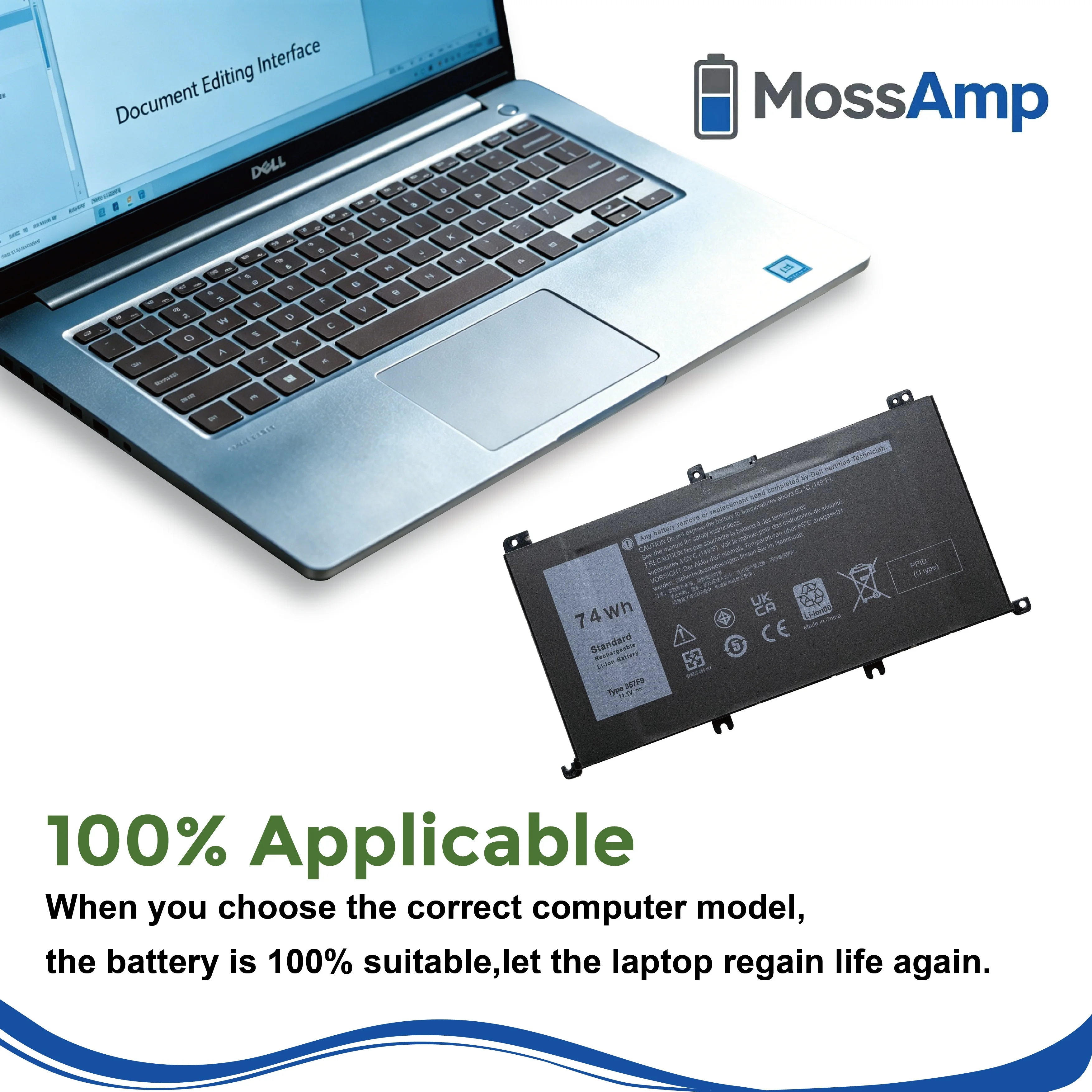 MossAmp 357F9 Laptop Battery for Inspiron 15 7000 Gaming 5000 Gaming 7557 7559 7566 7567 5576 5577 7759 P65F P57F 71JF4 0GFJ6 view 5