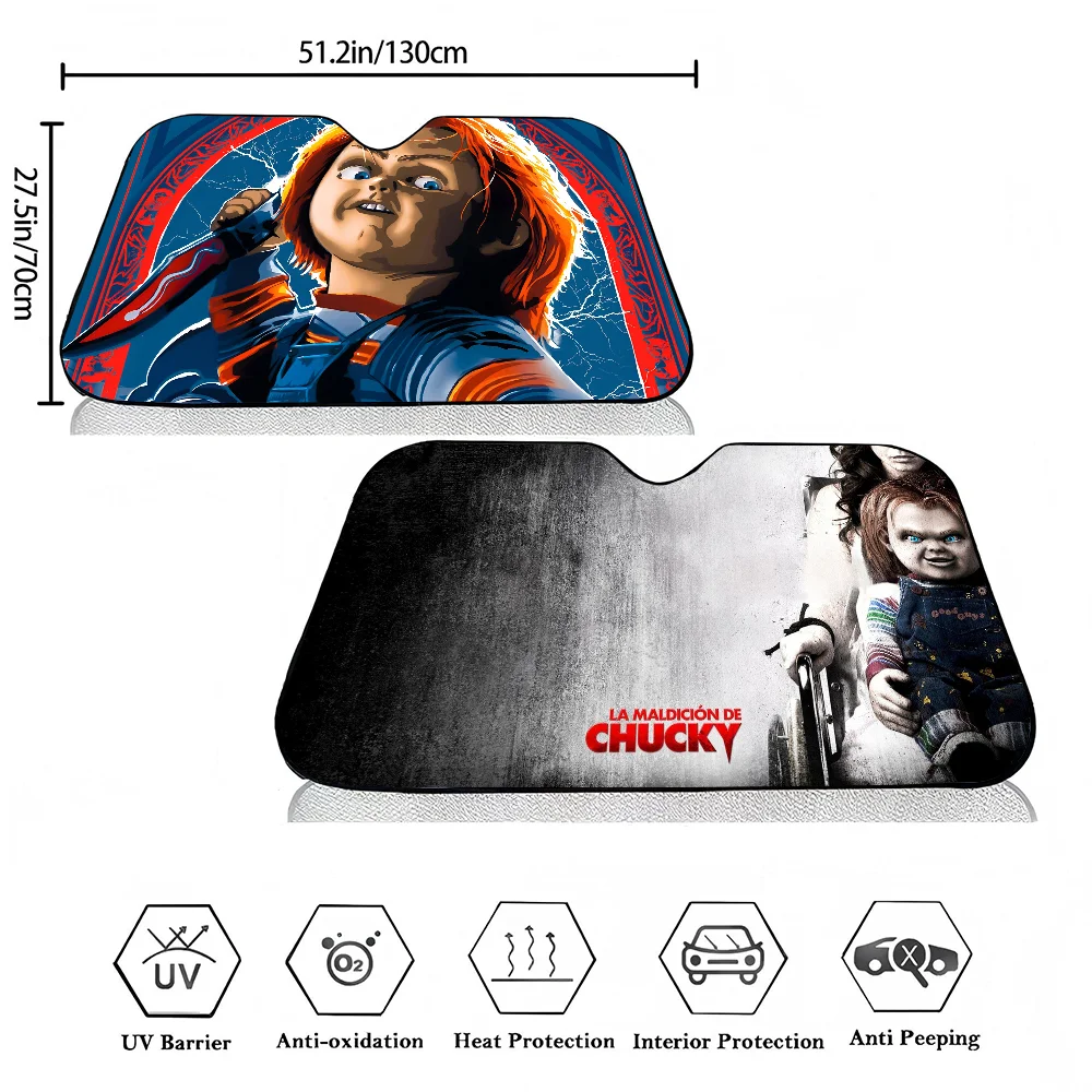 

Horror Movies Chucky Novelty Car Front Windshield Sunshade 70x130cm Cartoon Foils Car Window Windscreen Cover
