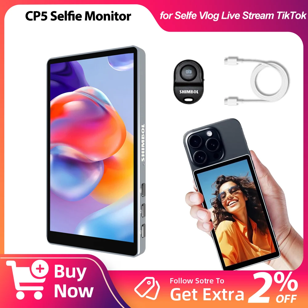 

SHIMBOL CP5 Selfie Monitor Screen FHD Touchable Phone Rear Camera Monitor for Vlog Live Stream TikTok Compatible iPhone Android