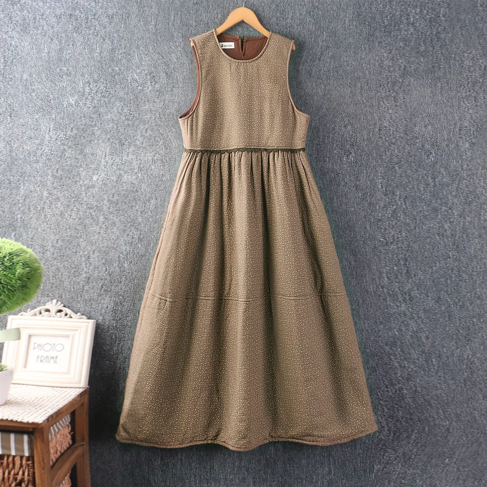 Damska Sukienka Bez Rękawów w Stylu Vintage Mori Girl z Kwiatowym Nadrukiem, Bawełniana, Ocieplana, Jesienno-Zimowa, z Dekoltem O-Neck, Luźna, Retro, Casualowa Sukienka na Ramiączkach