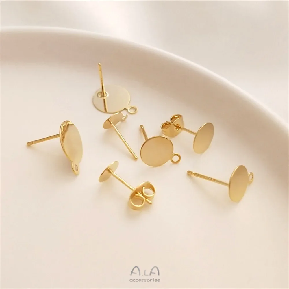 Disco chapado en oro de 14 quilates, aguja de plata S925 con pendientes planos colgantes, alfileres planos, material de joyería hecho a mano DIY