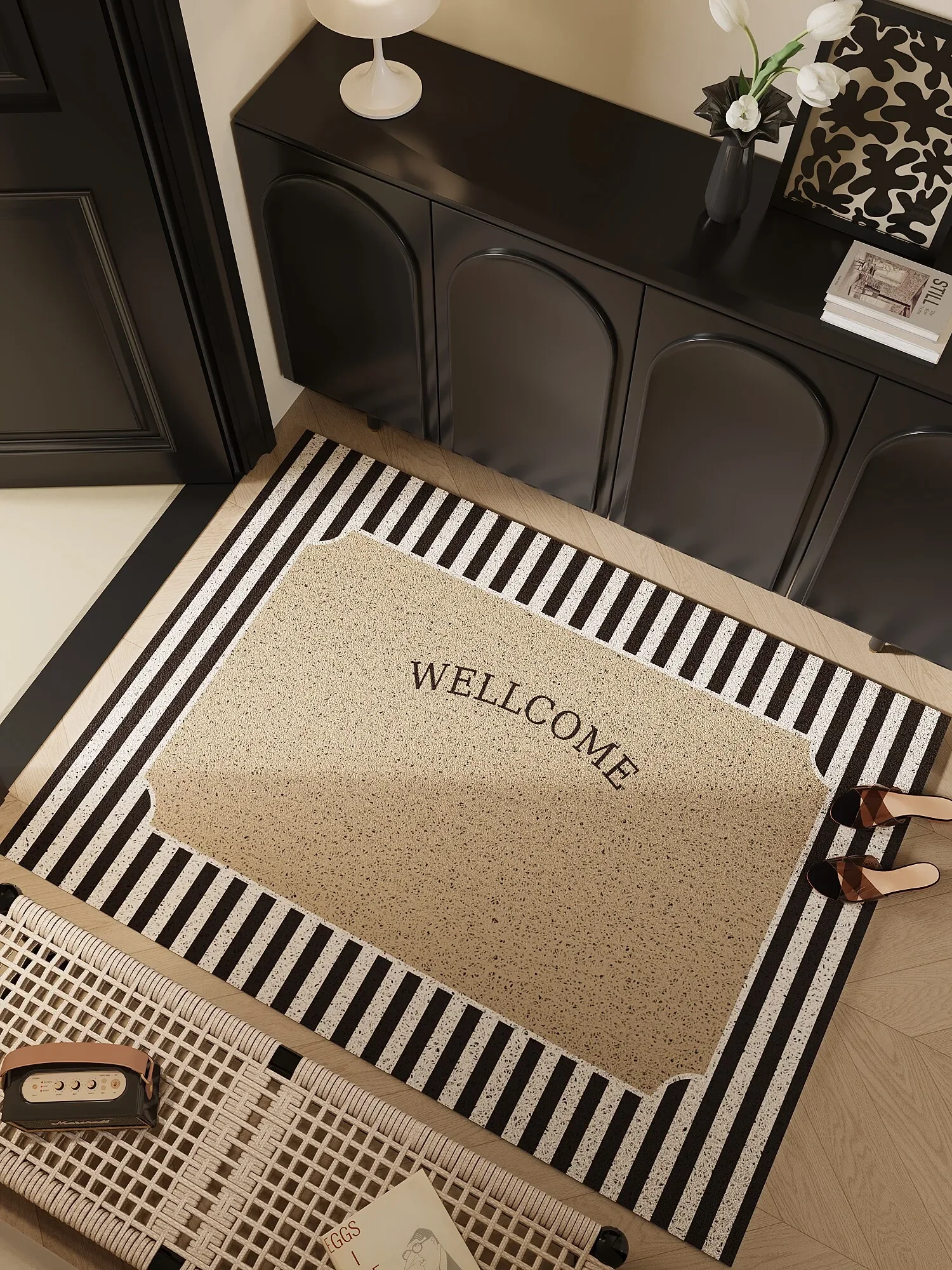 Zebra Stripe Entry Doormat Non-Slip Wire Loop Floor Carpet Waterproof Outdoor Indoor Welcome Mat PVC Wire Loop Rug