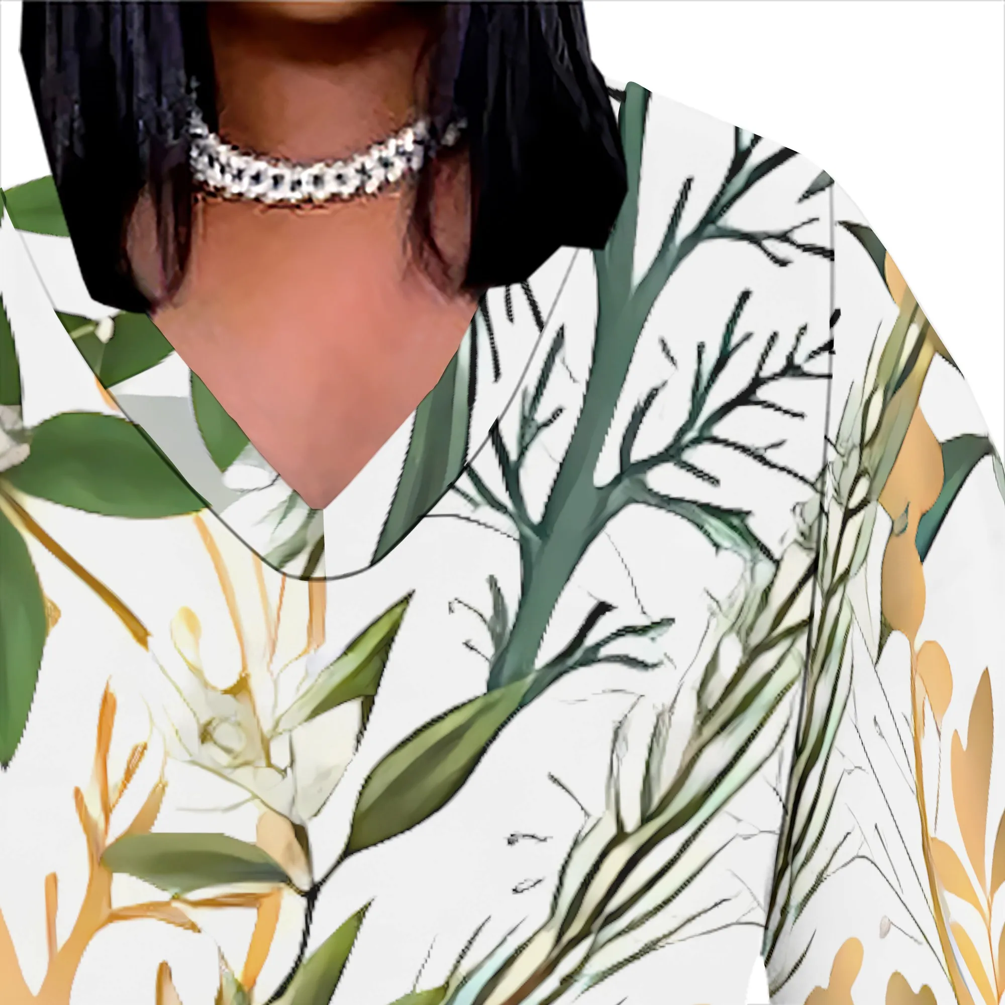 Plus Size Off Shoulder Green Botanical Print Maxi Dress Vacation Casual Wear