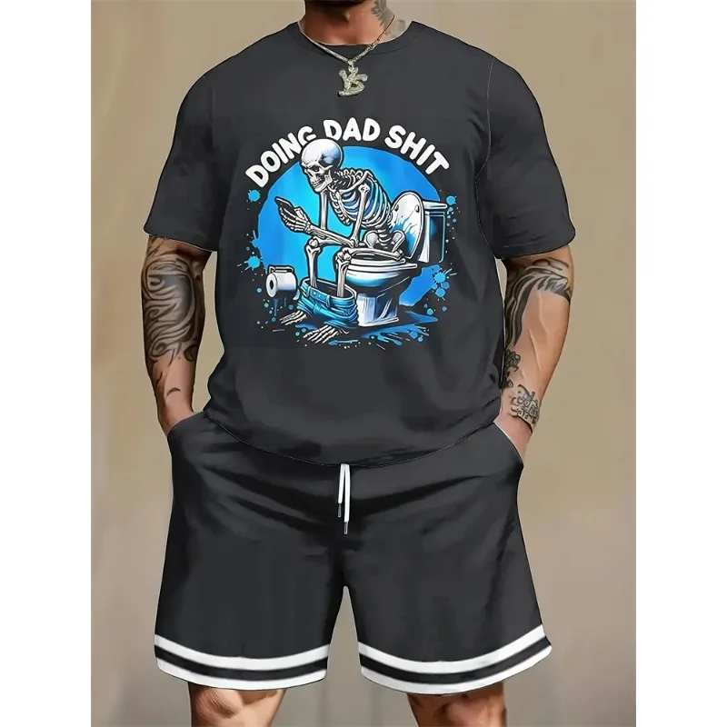 2025 New 3D Printed Hip Hop Printed Summer Short Sleeve Shorts Set, Round Neck T-shirt Casual Fashion 2-piece Set