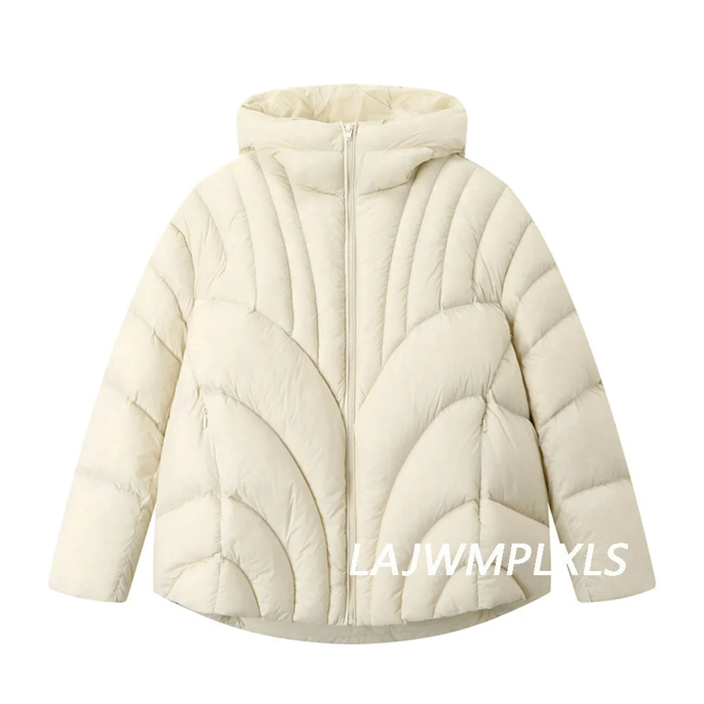 Casual Loose Fashion Bread 90% white duck Down Jacket Women Warm Hooded Closed Sleeve Solid Short Puffer d Coat