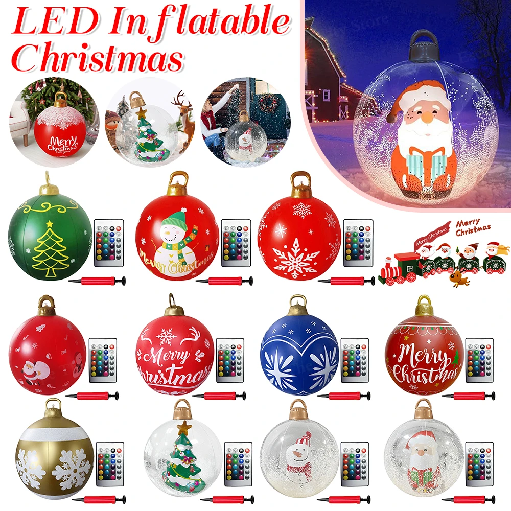 60cm Outdoor Christmas Inflatable Balls Large Outdoor Decorated Ball with Light and Remote PVC Giant Inflatable Ornament Balls