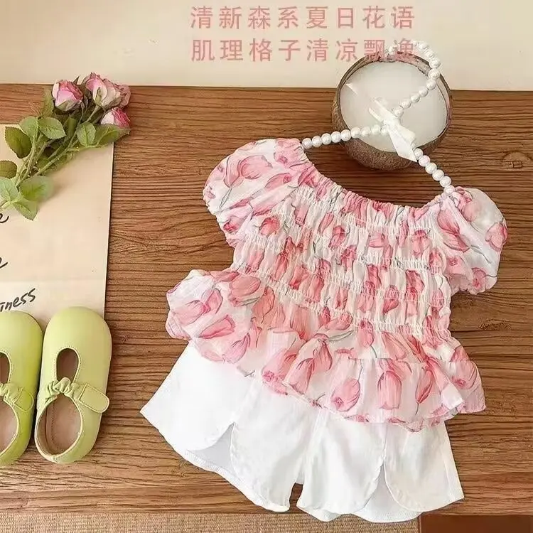 

Girls Summer Clothing Suit Children Short-Sleeved Shirt Shorts 2Pcs Sets Baby Loungewear Fashion Outfits Set 2024