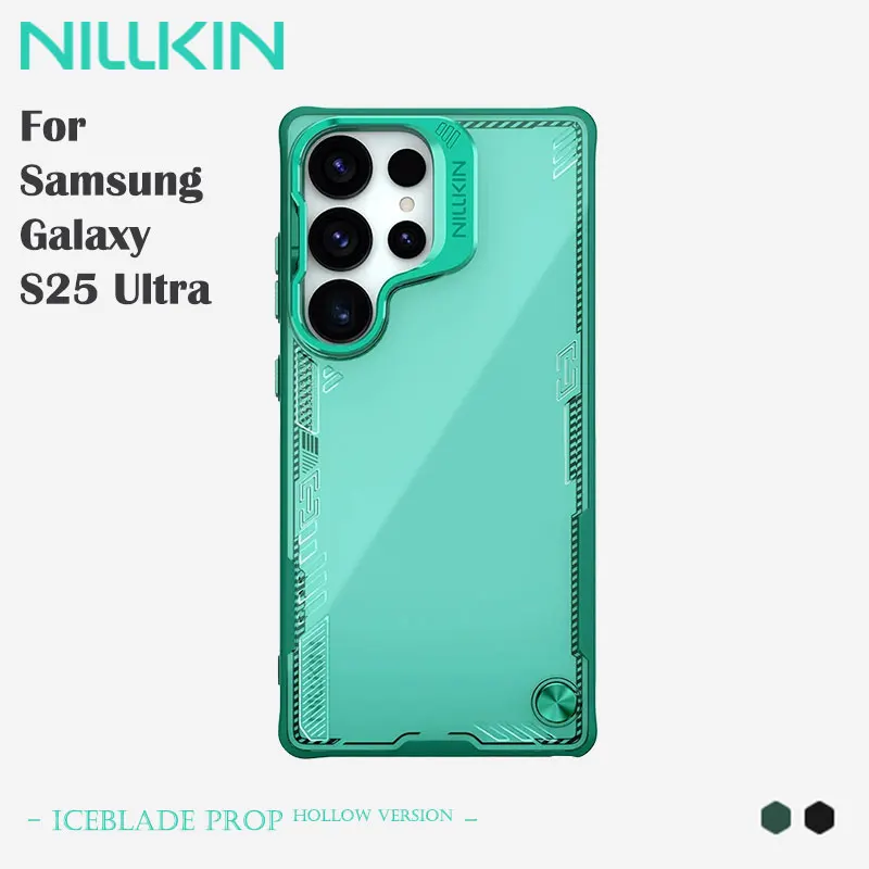 NILLKIN Magnetic Case for Samsung Galaxy S25 Ultra, Anti-Yellowing Shockproof Cover Lens Protector Space-Inspired Aluminum Stand