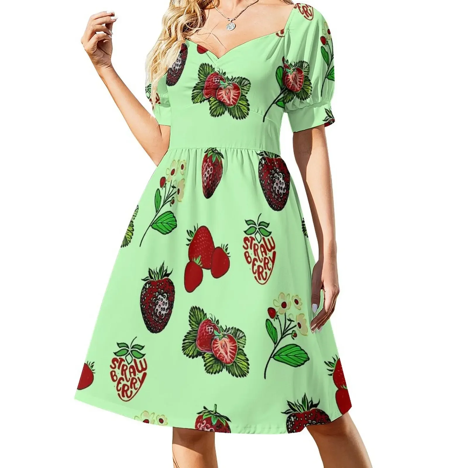 

All about strawberries Short-Sleeved Dress luxury women's party dress evening prom Female clothing Beachwear