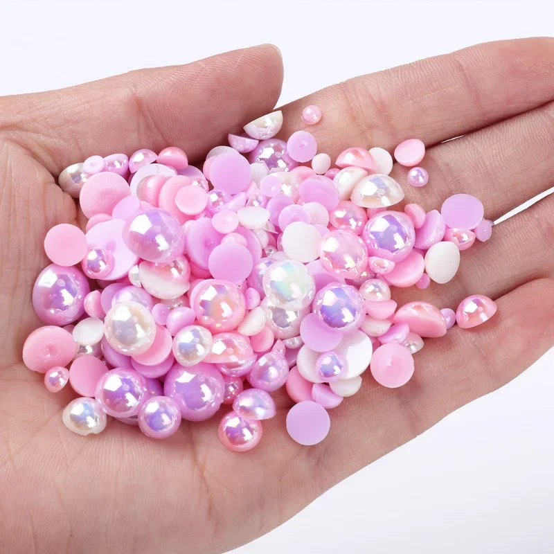 3-10mm 240pcs Macaroon AB Color Half Round ABS Beads Imitation Pearl Flatback Beads For DIY Nail Decor Jewelry Making