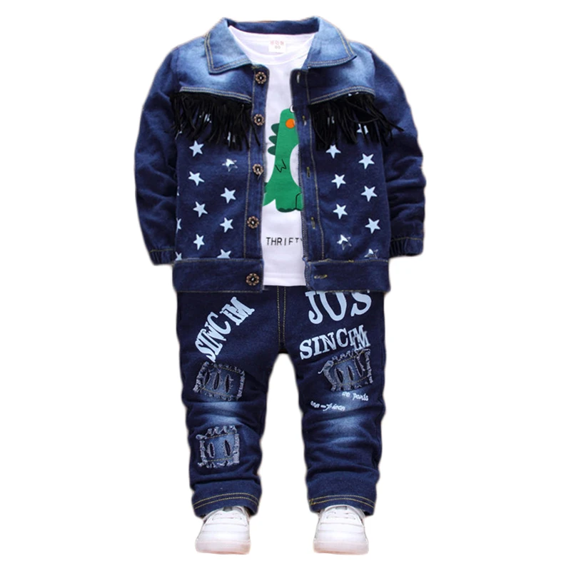 Kids New Denim Jacket Boys Coat Toddler Sport Clothes Suit Clothing Set Cotton Jeans Coat T-shirt Pants Star Tracksuit Children