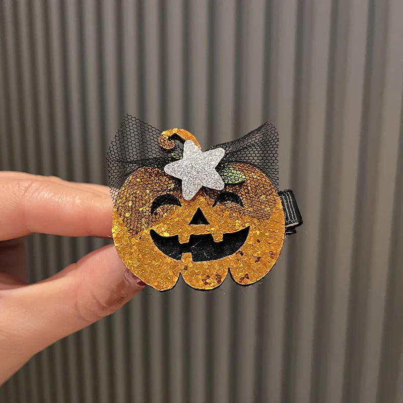 Hair Clips Kids Halloween Edge Clip Pumpkin Bat Quirky Cosplay Party Headwear Lightweight Standard Size Fabric Multicolor Soft