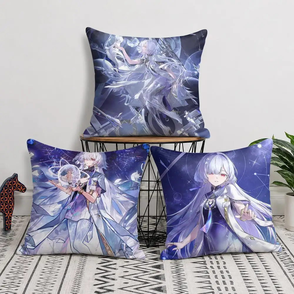 Mornye Wuthering Waves Cushion Cover Short Plush Soft Double-Sided Printing Pillow Case Cozy Sofa Bedroom Home Decor Gift