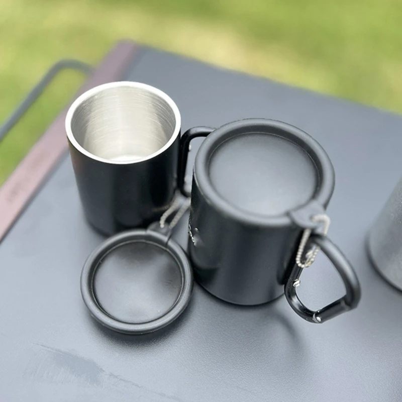 Lightweight Metal Insulated Mug Travel Coffee Cup with Lids Outdoor Carabiner Hook Handle Mug for Hiking Camping Traveling