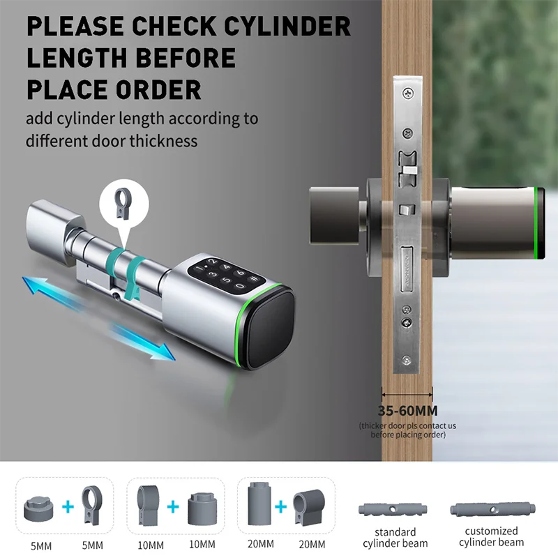 European Cylinder Tuya Smart Combination Lock,Supports IC Card/APP Remote Unlocking Via Bluetooth Gateway,Work With Smart Life