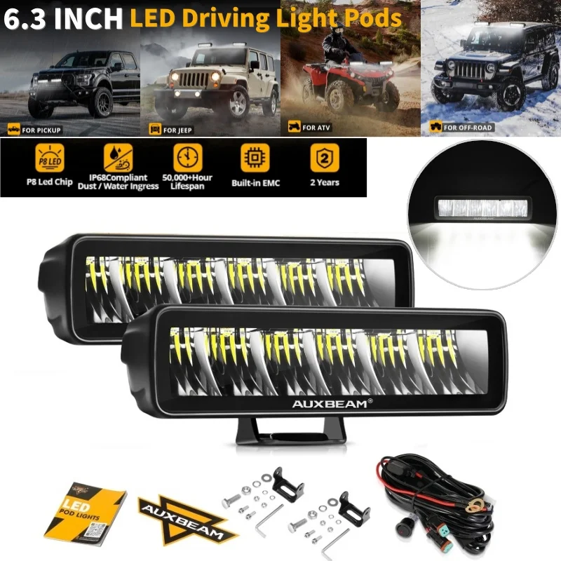 

2Pcs 60W 7200LM 6.3 Inch LED Driving Beam Lights Pod Work Light White Work Light For Offroad Truck SUV ATV UTV Auxbeam