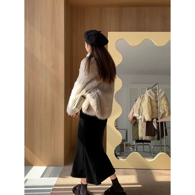 تقليد معطف الفرو المرأة الخريف الشتاء فضفاضة سميكة قصيرة تنوعا العطر الصغيرة نمط أعلى