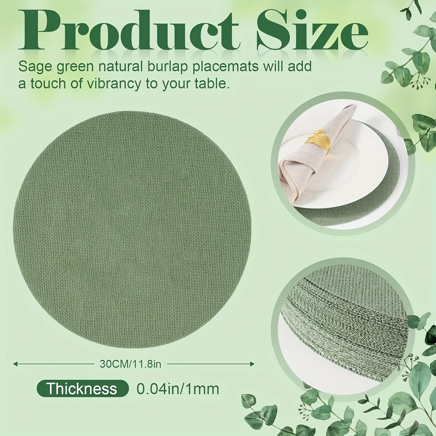 10/20/30pcs Mint Green Round Jute Placemats Are Breathable and Wear-Resistant, Suitable for Log Dining Tables and Afternoon Tea