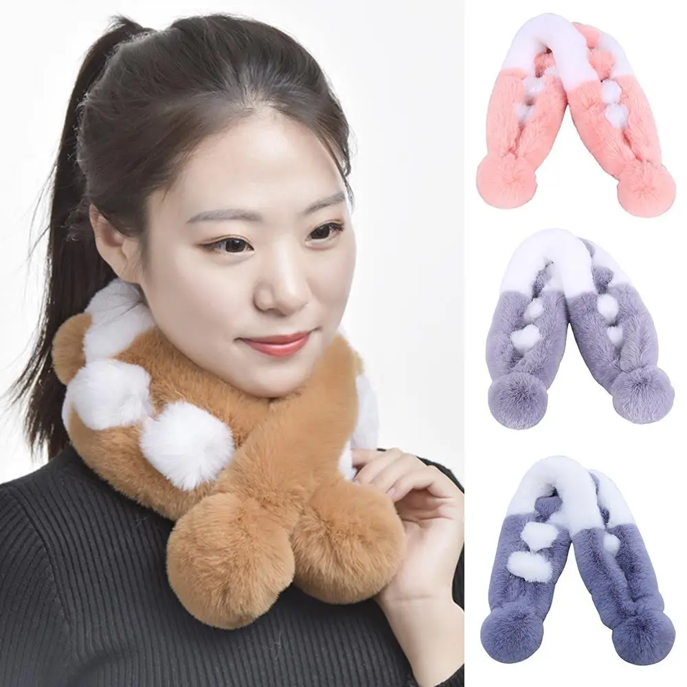 Plush Cross Scarf Faux Rabbit Fur Thickened Soft Scarves Autumn Winter Cold Proof Solid Color Women Neck Warmer Collar Scarf