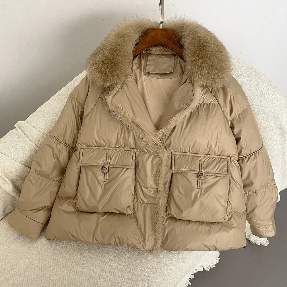 OFTBUY Real Mink Fur Coat Natural Down Jacket Women Fashion Autumn Winter White Duck Coat Puffer Jacket Feather Outerwear Loose