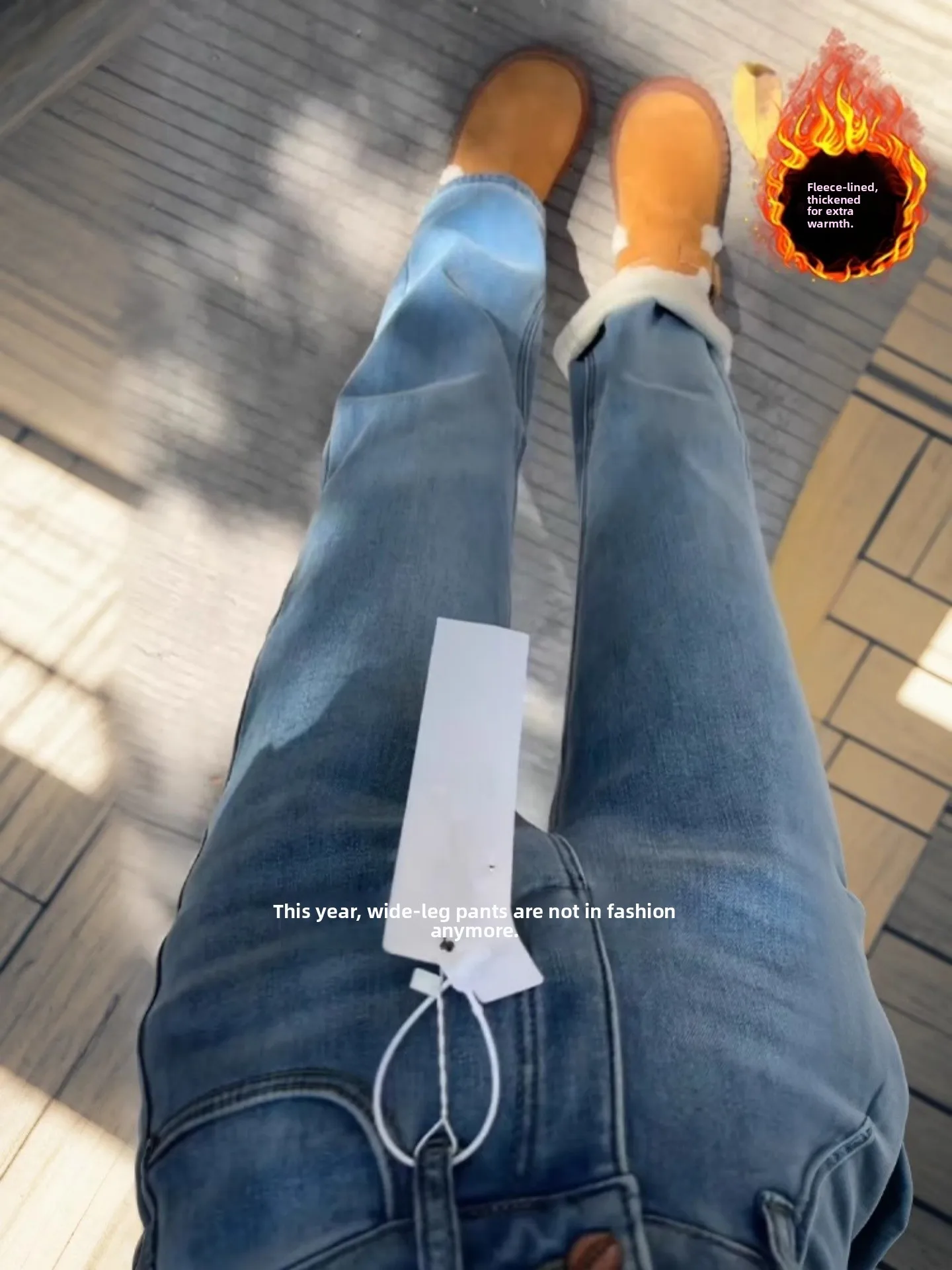 

Blue Fleece Lined Straight Leg Jeans Women's plus Size High Waist Slimming Narrow Version Wide Leg Pants Autumn Winter New Ar...