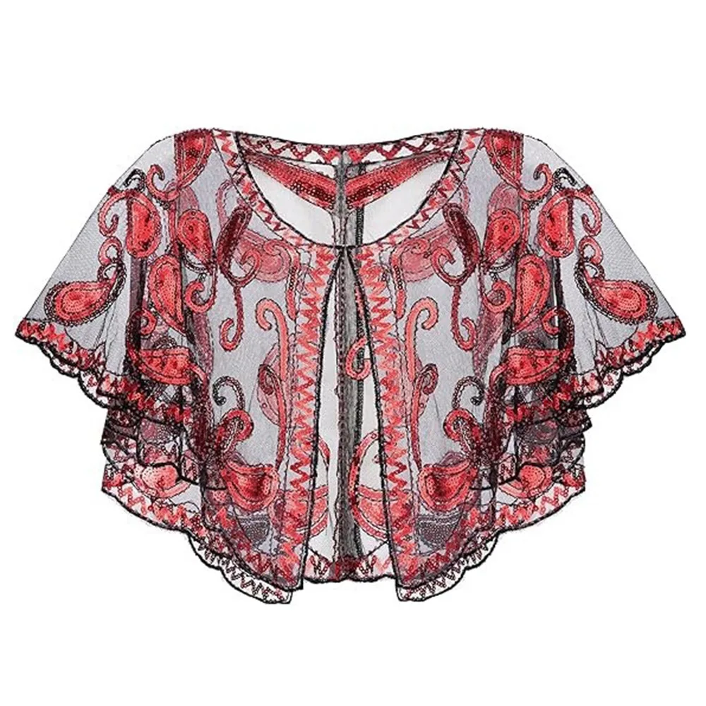 

Пальто-пончо с блестками в стиле ретро, винтажный стиль, блестящая короткая накидка с блестками и бисером, короткая накидка, разноцветная шаль-хлопушка