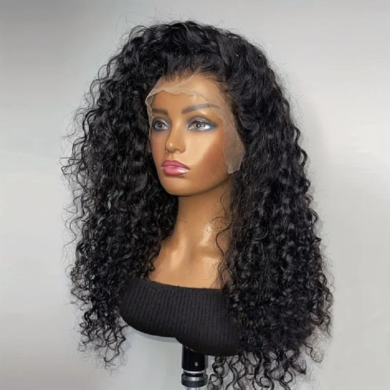 

Preplucked Soft Long 26inch Natural Black Kinky Curly 180% Density Lace Front Wig For Women Baby hair Heat Resistant Glueless