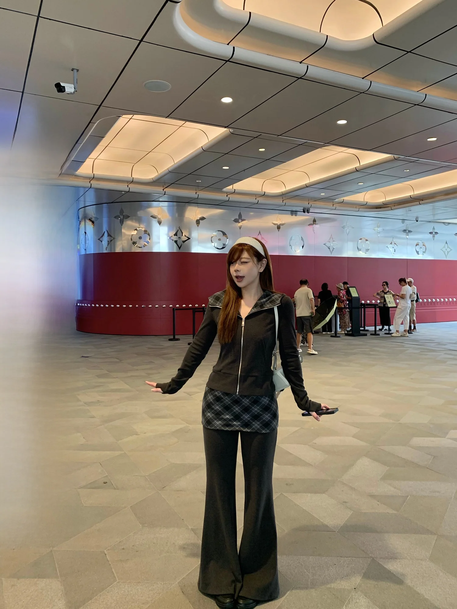 

Wild Spicy Curve Code plus Size Spring Plaid Hooded Open Cardigan Wide Leg Pants ort Skirt Set Casual High Waist Long Sve