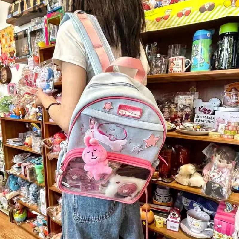 Y2K Cute Patchwork Ita Backpack New Women Fashion Design Nylon Students Knapsack Harajuku Girl Transparent Bags Travel Schoolbag