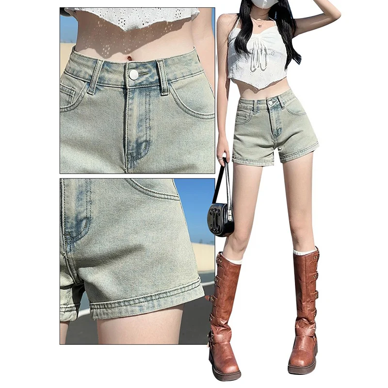 여성용 심플 스트리트웨어 반바지, 여성용 인기 캐주얼 미니 청바지, 빈티지 블루, 하이 웨이스트, 비치 데님 반바지, 여름 패션